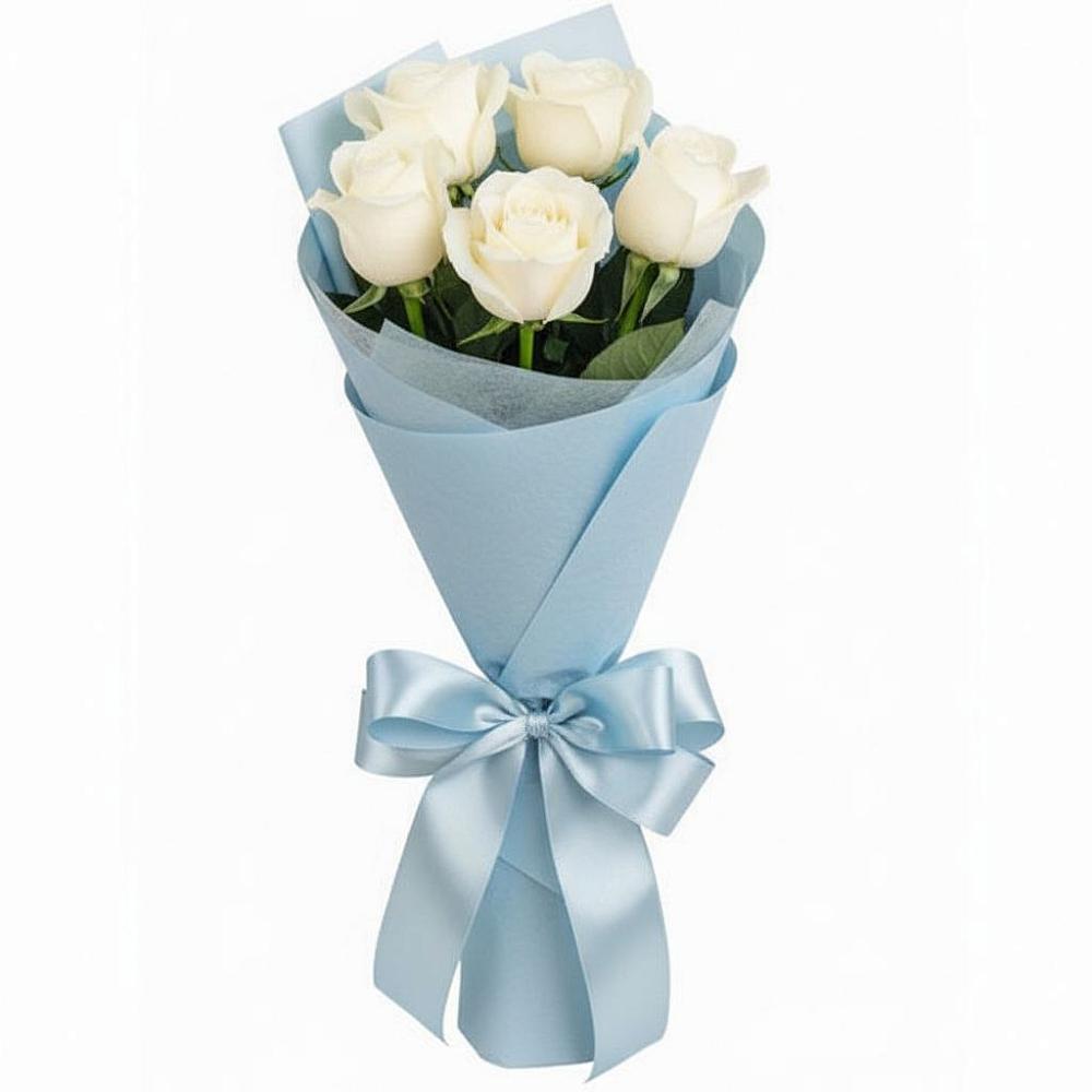 Букет 5 Белых роз Проуд в Мулино