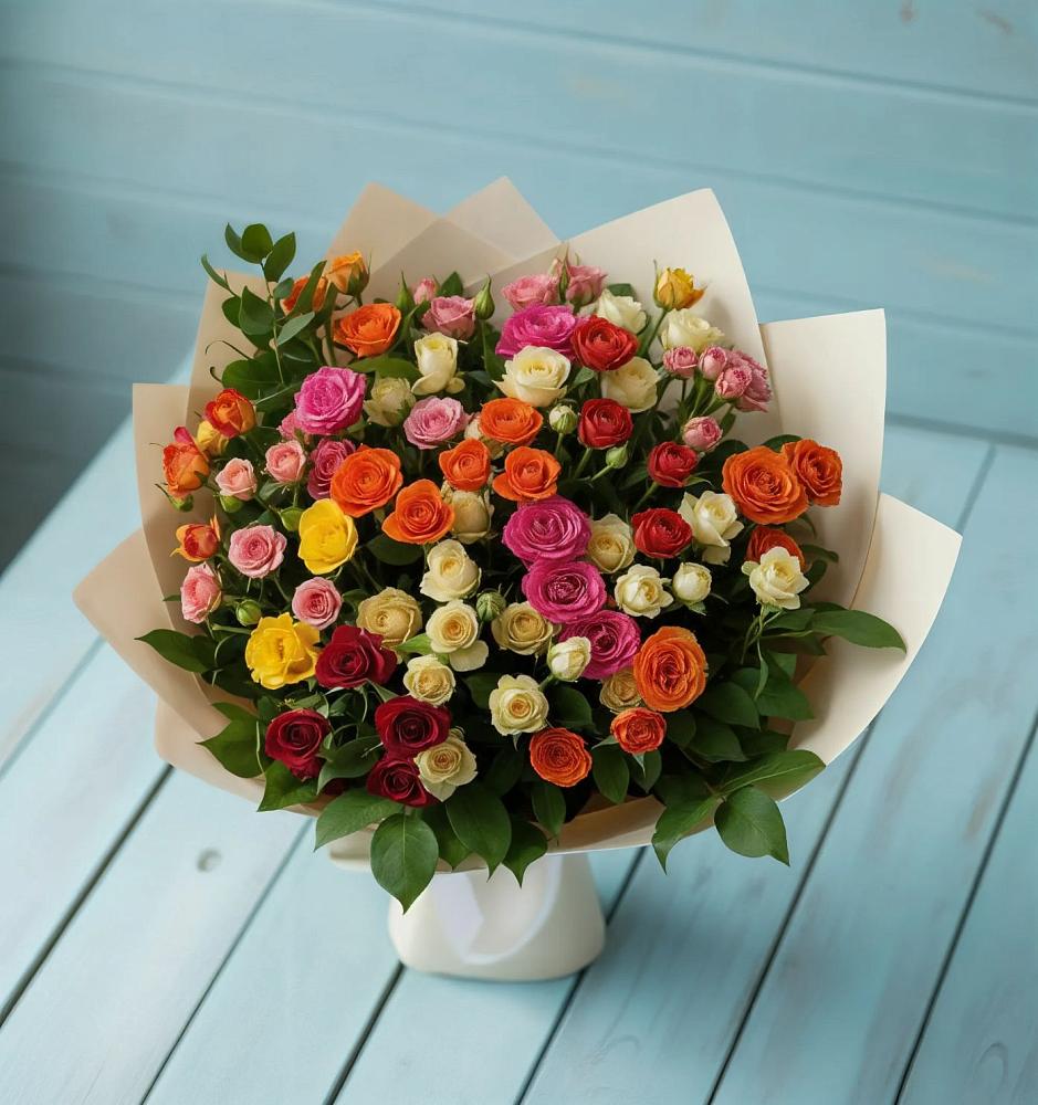 Букет Микс из разноцветных кустовых роз в Мулино