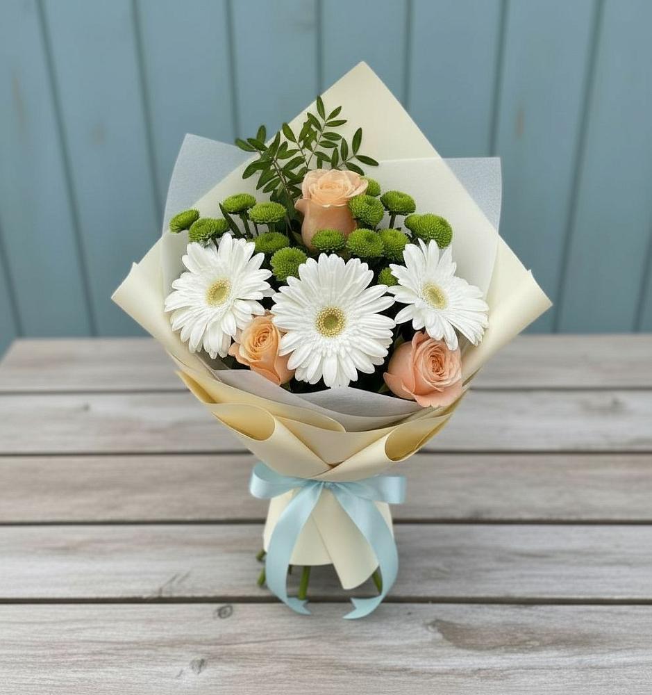 Букет цветов из: Герберы, Розы и Хризантемы в Мулино