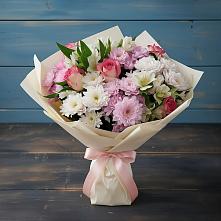 Букет цветов из:  Хризантемы, Альстромерии и Розы в Мулино