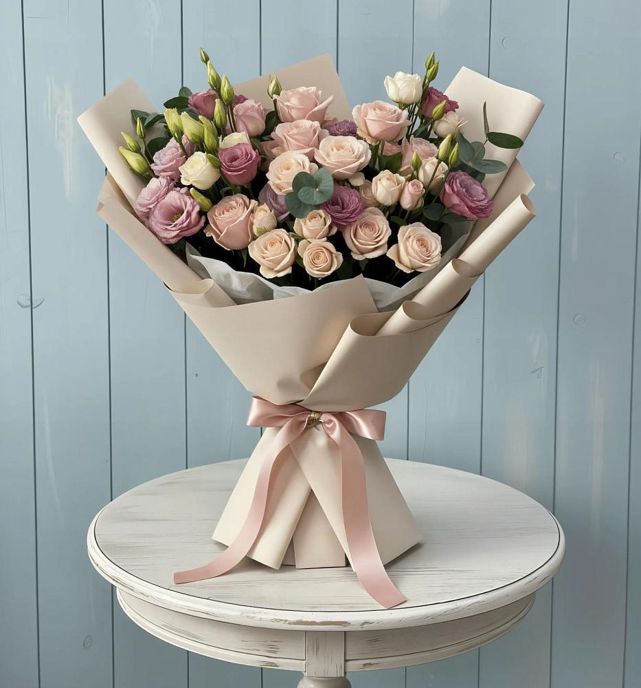 Букет цветов из: Розы и Лизиантусы в Мулино