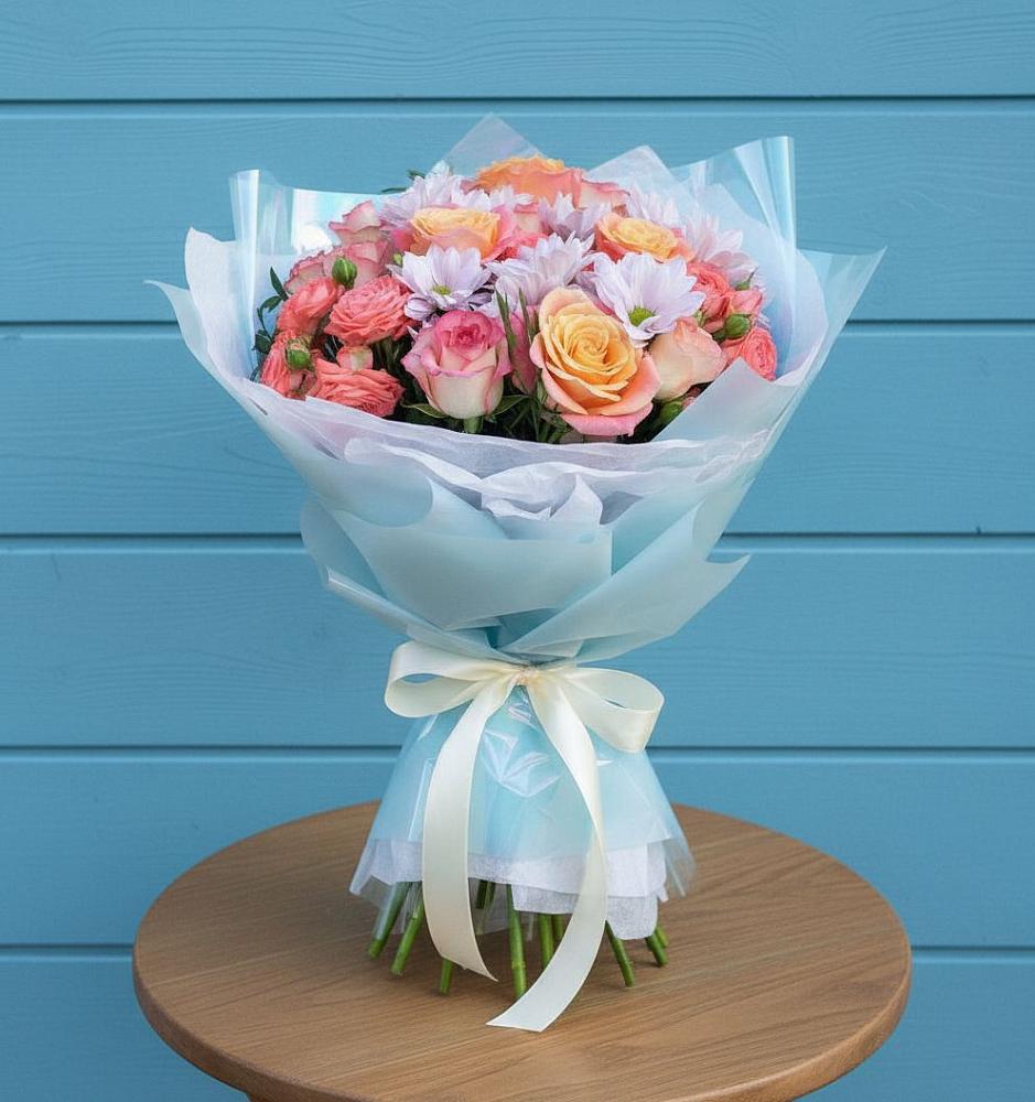 Букет цветов из: Хризантемы и Розы в Мулино